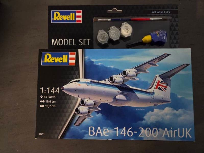 Revell Bae 146-200 Air UK - 1:144 Scale Model Set with Paints and Glue